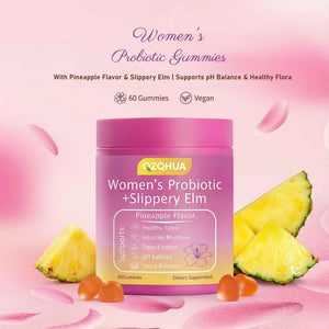 QZQHUA Women's Probiotics Gummies with Slippery Elm – Vaginal Health, Gut Health & pH Balance Support, Pineapple Flavor – Gluten Free, Vegan (30 Servings)(Q2)