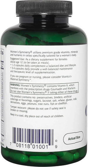 Vitanica Women's Symmetry, High Potency Daily Multivitamin, Vegan/Vegetarian, 180 Capsules Vitanica