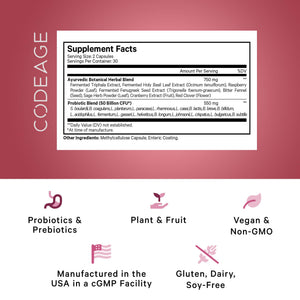 Codeage Women’s Probiotics Supplement - 50 Billion CFUs - SBO Probiotics & Prebiotics - Cranberries - Feminine Health - Fermented Botanical Blend, Whole Food Supplement - Vegan, Non-GMO - 60 Capsules CodeageBuy Supplements Australia