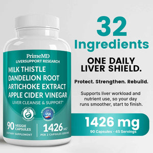 32-in-1 Liver Support with Milk Thistle Supplement – Liver Detox with Silymarin, Artichoke Extract & Beetroot Powder – Comprehensive Wellness Formula for Liver Cleanse