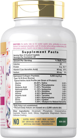 Carlyle Collagen Peptides with Vitamin C | 6000mg | 120 Caplets | Grass Fed Type II & III | Beauty Formula | Non-GMO, Gluten Free Supplement Carlyle buy supplements Au