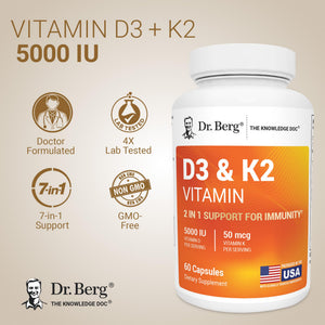 Dr. Berg Vitamin D3 & K2 5,000 IU + MK-7 β 60 Capsules β Immune, Bone & Heart Support* Supplement w/Magnesium, Zinc, B6 β 4X Lab-Tested β No Fillers β Non-GMO, cGMP, Formulated in USA Dr. Berg NutritionalsBuy Supplements Australia