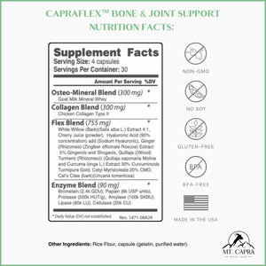 CapraFlex by Mt. Capra | Bone and Joint Support Supplement with Chicken Collagen, Hyaluronic Acid, Turmeric, and Herbs for Joint Vitality | 30 Servings - 120 Capsules Mt CapraBuy Supplements Australia