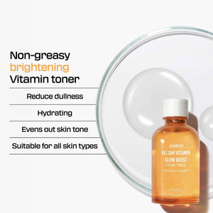 JUMISO All Day Vitamin Glow Boost Facial Toner, Vitamin Daily Toner, Vitamin B,C Toner, Skin Brightening Hydrating, Glowing Toner, Naturally Radiant&Plump Skin, EO&Fragrance Free, 125ml 4.22 FL.OZ