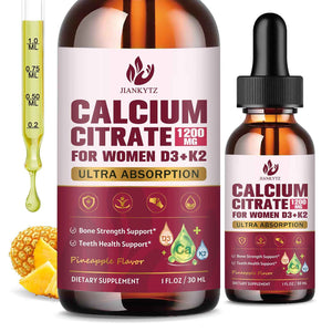(2 Pack) Calcium Citrate with Vitamin D3 Liquid Drops for Women - Bones, Teeth, Immune Support, 1200mg Calcium Citrate Liquid Drops