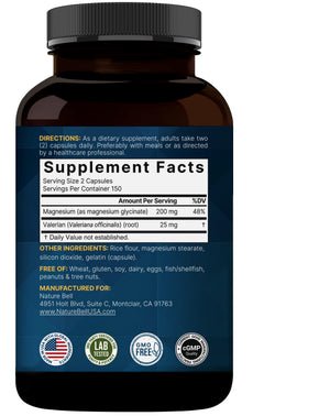 Pure Magnesium Glycinate for Sleep, 200mg with Valerian Root, 300 Capsules | 100% Chelated & Purified Mineral Supplement – Ultra High Absorption – Non-GMO, Gluten Free NatureBellBuy Supplements Australia