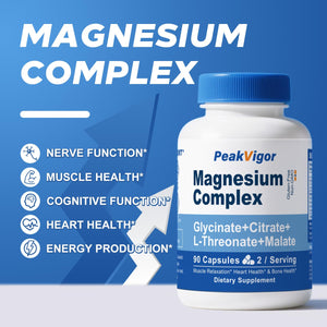 5 in 1 Magnesium Complex, 976mg Complex with Magnesium Glycinate, Citrate, Malate & L-Threonate, Vitamin B6 for High Absorption, Third Party Tested, Gluten-Free, Easy-Swallow Vegan Capsule PeakVigor buy supplements Au