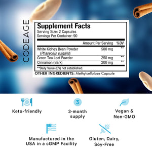 Codeage Keto Carb, White Kidney Bean, Green Tea & Cinnamon Bark Supplement, Triple Action Keto Cheat Vegan Pills, Ketogenic, Low Carb Diet Sugar, 3 Months Supply, Non-GMO, Gluten-Free, 180 Capsules CodeageBuy Supplements Australia
