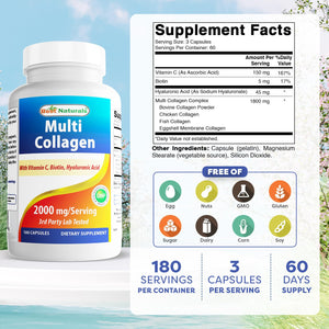 Best Naturals Multi Collagen Pills 2000mg for Women & Men - Hydrolyzed Collagen Peptides Capsules for Hair Skin and Nails with Types I II III V X, Biotin, Hyaluronic Acid & Vitamin C Best Naturals buy supplements Au