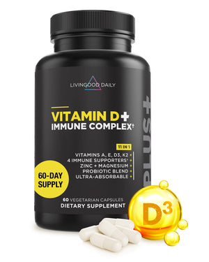 Livingood Daily Vitamin D3 K2 4000 IU Supplement, 9-in-1 Dietary Supplement for Immune Support - Made with Vitamins D, A, E, K2, Zinc, Magnesium & Probiotic Blend for Maximum Absorption - 60 Capsules Livingood Daily buy supplements Au