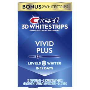 Crest 3D Whitestrips Vivid Plus, Teeth Whitening Strip Kit, 10 Treatments + 2 Bonus Treatments (Each with 1 Upper/1 Lower Strip), 24 Strips