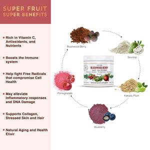 Aussie Pure Blushwood Berry Superfruit Daily Cell Defense - Soursop - Kakadu Plum - Pomegranate - Blueberry - Immune and Cell Support Powder - All Ages - Lab Tested and Authenticated - 180g/6.4oz Aussie Pure buy supplements Au