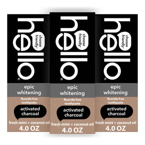 hello Epic Whitening Charcoal Fluoride Free Toothpaste, Activated Charcoal Toothpaste with Coconut Oil, Whitens Teeth Naturally, SLS Free