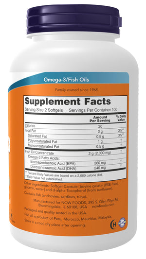 NOW Foods Supplements, Omega-3 180 EPA / 120 DHA, Molecularly Distilled, Cardiovascular Support*, 200 Softgels NOW FoodsBuy Supplements Australia