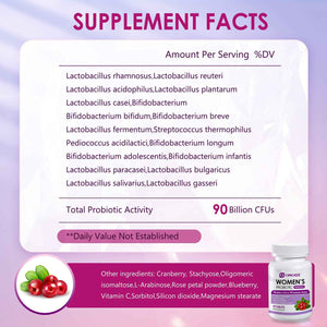 OMOGS 2PCS Women's Probiotic, with Cranberry Extract, Organic Prebiotics & Vitamin C, 90 Billion CFUs,18 Strains, Help for Boost Immune, Digestive, Gut Health & Women's Health,180 Tablets
