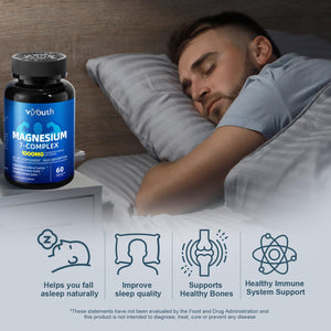 Magnesium 7 Complex Supplement Advanced with 7 Forms of Magnesium (Glycinate, Malate, Chelate, Aspartate, Orotate, Taurine, Citrate), Zinc, Vitamin D3 & Vitamin B6 for Sleep & Muscle, 60 Capsules VIYOUTH buy supplements Au