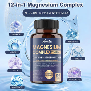 Magnesium Complex 700mg, 12 in 1 Magnesium Supplement with Glycinate, Citrate, Malate, Oxide, Taurate & Orotate, High Absorption Magnesium for Sleep, Muscle, Nerve & Heart Support, Vegan, 120 Capsules Aiwevon buy supplements Au