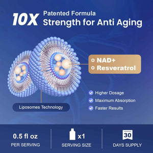 MEGNETA Liposomal NAD+ Supplement with Resveratrol, Anti-Aging, Energy Boost & Cellular Health Support, 15.2 fl. oz NAD Liquid for Men & Women (30 Pouch)