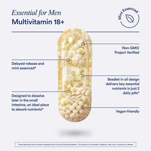 Ritual Men’s 18+ Daily Multivitamin - Key Essential Vitamins and Minerals to Support Energy, Muscle, Heart, Brain Health* - Including Zinc, D3, B12, A, K2 - Vegan - Mint - 60 Capsules - 30 Servings Ritual buy supplements Au