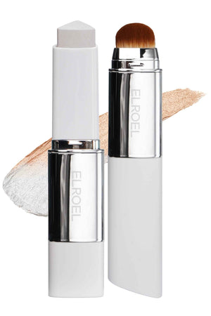 ELROEL Blanc Cover Cream Stick V White - Korean Color-Changing Foundation Stick with Volufiline - Medium to Full Coverage Dewy Finish Base Makeup - Dual-Ended with Detachable Brush (201 Light)