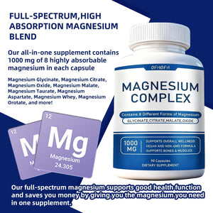 Magnesium Complex Supplement 8 Elemental - Magnesium Glycinate, Citrate, Malate, Oxide | Easy Absorption for Bones, Muscle, Energy, Vegan, Non-GMO 90 Capsules (1pc) OFHOFH buy supplements Au
