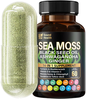 Sea Moss Capsules with Ashwagandha, Turmeric, Bladderwrack, Vitamins C & D for Natural Energy, Sleep Support & Hair Growth, 1200mg Herbal Blend, for Man & Women, Third-Party Tested๏ผ16-in-1 Supplement SoundHealthBuy Supplements Australia