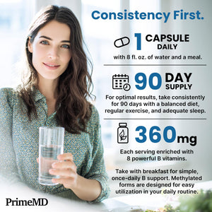Methylated B Complex with Methylfolate and B12 Methylcobalamin 1000 mcg - Methylated Multivitamin for Energy, Brain Function, and Wellness - Vitamin B Complex for Men & Women (90 Servings) (Pack of 1) PrimeMDBuy Supplements Australia