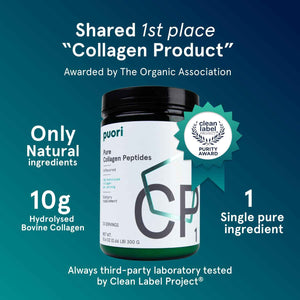 Puori Pure Collagen Peptides Powder, Unflavored - 10g of Grass-Fed Hydrolyzed Bovine Collagen Supports Skin Health, Hair & Nail Strength,
