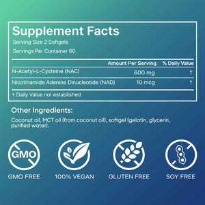 AMOQUCT Standard Lab NAC 600mg & NAD+ Daily Complex Capsules, NAC Supplement with NAD for Antioxidant, Cellular Energy and Immune Support, Daily Wellness Formula