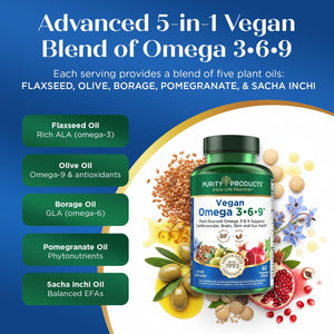 Purity Products Omega 3-6-9 Vegan and Vegetarian Formula - “5 in 1” Essential Fatty Acid Complex - Scientifically Formulated Plant-Based Omega 3 6 9 Essential Fatty Acids (EFA) - from (60) Purity ProductsBuy Supplements Australia