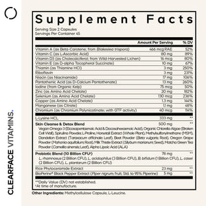 Codeage Clearface Pantothenic Acid, Niacin Supplement, Vitamins A, C, D3, E, Probiotics, Zinc, Riboflavin, Thiamin, L-Lysine HCL & Omega-3, Niacinamide, Skin Botanical Blend - Non-GMO - 90 Capsules CodeageBuy Supplements Australia