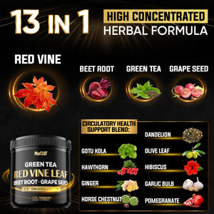 Red Vine Leaf Extract 15000mg Beet Root 3000mg Organic Green Tea 3000mg Supplement & More - Support Heart Health, Strength, Immune System & Body Management - 120 Vegan Capsules for 2-Month Supply NUQIITBuy Supplements Australia