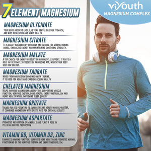 Magnesium 7 Complex Supplement Advanced with 7 Forms of Magnesium (Glycinate, Malate, Chelate, Aspartate, Orotate, Taurine, Citrate), Zinc, Vitamin D3 & Vitamin B6 for Sleep & Muscle, 60 Capsules VIYOUTH buy supplements Au