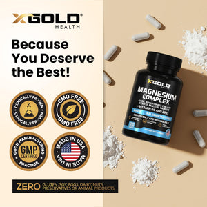 X Gold Health Magnesium Complex 5-in-1 with Zinc & B6 High Absorption Capsules (Glycinate, Citrate, Malate, Taurate, Oxide) Muscle Recovery, Energy, Sleep Support & Immune Health 500mg Made in USA X Gold Health buy supplements Au