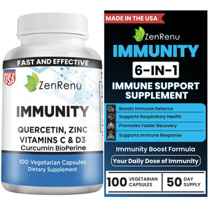 Zenrenu Immunity Quercetin 700 mg Zinc Vitamin C Vitamin D Immune Support Supplement with Curcumin - Easy to Absorb Immunity Supplement, 100 Vegetarian Capsules 50 Day Supply ZenrenuBuy Supplements Australia