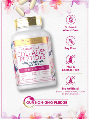 Carlyle Collagen Peptides with Vitamin C | 6000mg | 120 Caplets | Grass Fed Type II & III | Beauty Formula | Non-GMO, Gluten Free Supplement Carlyle buy supplements Au