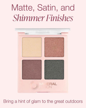 Mineral Fusion Eyeshadow Palette - Four Pressed Powder Shades in Matte, Satin, and Shimmer Finishes - Natural, Lightweight Vegan Eye Makeup - (Glamping)