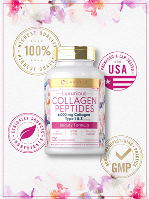 Carlyle Collagen Peptides with Vitamin C | 6000mg | 120 Caplets | Grass Fed Type II & III | Beauty Formula | Non-GMO, Gluten Free Supplement Carlyle buy supplements Au