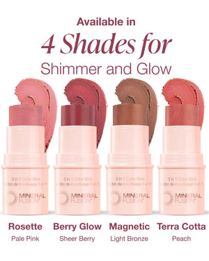 Mineral Fusion 3-in-1 Color Stick - Hydrating Cream Blush Tint for Cheek, Lip and Eye - Natural Multi Use Makeup (Rosette)