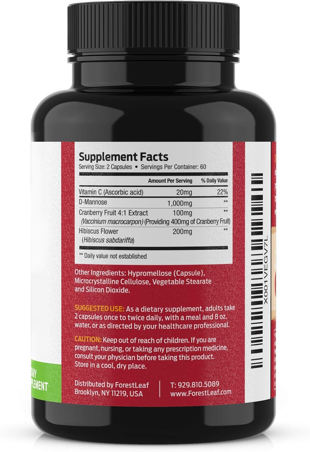 ForestLeaf D Mannose Supplements for Women & Men - D-Mannose 1000mg Capsules with Cranberry, Hibiscus & VIT C - DMannose Pills for UTI, Urinary Tract & Bladder Support - 120 Caps