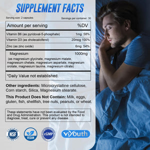 Magnesium 7 Complex Supplement Advanced with 7 Forms of Magnesium (Glycinate, Malate, Chelate, Aspartate, Orotate, Taurine, Citrate), Zinc, Vitamin D3 & Vitamin B6 for Sleep & Muscle, 60 Capsules VIYOUTH buy supplements Au