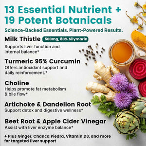 32-in-1 Liver Support with Milk Thistle Supplement – Liver Detox with Silymarin, Artichoke Extract & Beetroot Powder – Comprehensive Wellness Formula for Liver Cleanse