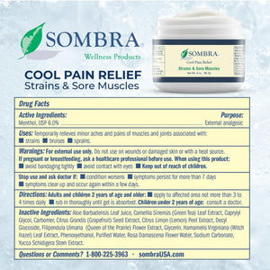 Sombra Original Cool Therapy Gel Cold Pain Relief for Swelling, Growing Pains, Soreness, Post-Workout, Vegan Formula Free of Artificial Fragrances, Dyes, NSAID, Wax, Petroleum, Alcohol - 4oz Jar SombraBuy Supplements Australia