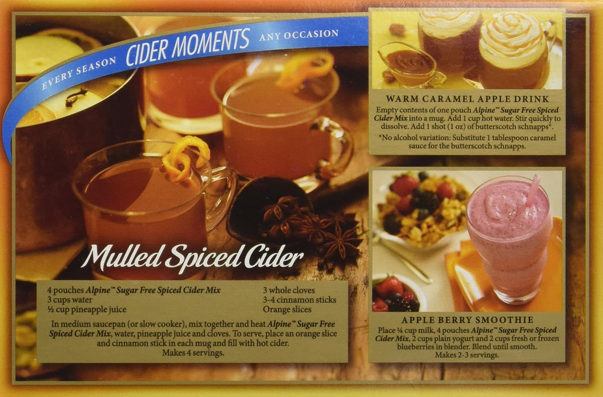 Alpine, Spiced Cider, Sugar Free Apple Flavored Drink Mix, 1.4oz Box (Pack of 3)