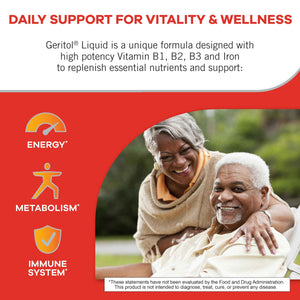 Geritol Liquid Vitamin and Iron Supplement, Energy Support Vitamins, Contains High Potency B-Vitamins and Iron, Easy to Swallow,
