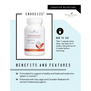Young Living - EndoGize 60 Capsules | Hormonal Health & Endocrine System Support with Essential Oils | Daily Herbal Supplement for Women's Wellness & Balancing Formula Young Living buy supplements Au
