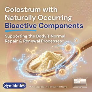 Symbiotics Colostrum Vegetable Capsules, 120 Count - Immune & Gut Support with Lactoferrin and Naturally Occurring IgG