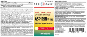 Low dose Baby Aspirin 81mg for Adults. (NSAID) | Made in USA | (Value Pack 1,000 Enteric Coated Tablets) MedRiteBuy Supplements Australia