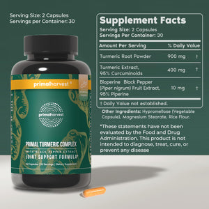 Primal Harvest 1 Pack, Primal Turmeric Complex w/Black Pepper Extract, Joint and Mobility Support Turmeric Supplement for Women & Men, 60 Capsules Primal HarvestBuy Supplements Australia