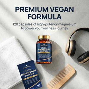 Puravita 12 in 1 Magnesium, Magnesium Complex for Women Men, 700mg High Absorption, Glycinate, Citrate, Malate, Oxide, Taurat, Relaxation & Energy Support, Vegan 120 Capsules (A) PURAVITA buy supplements Au